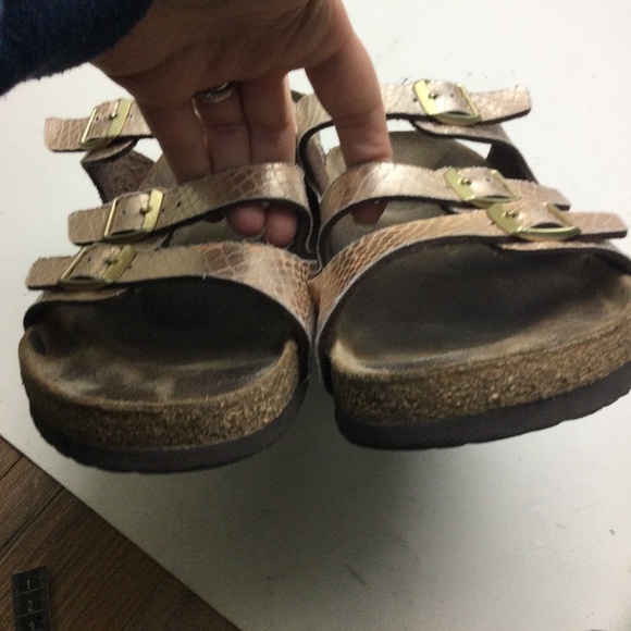 Birkenstock Florida Gold Snake Embossed 3 Strap Sandals Size 11 - Picture 7 of 12
